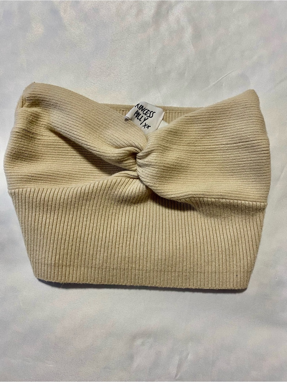 Princess Polly Beige Ribbed Twist Bandeau Crop Top